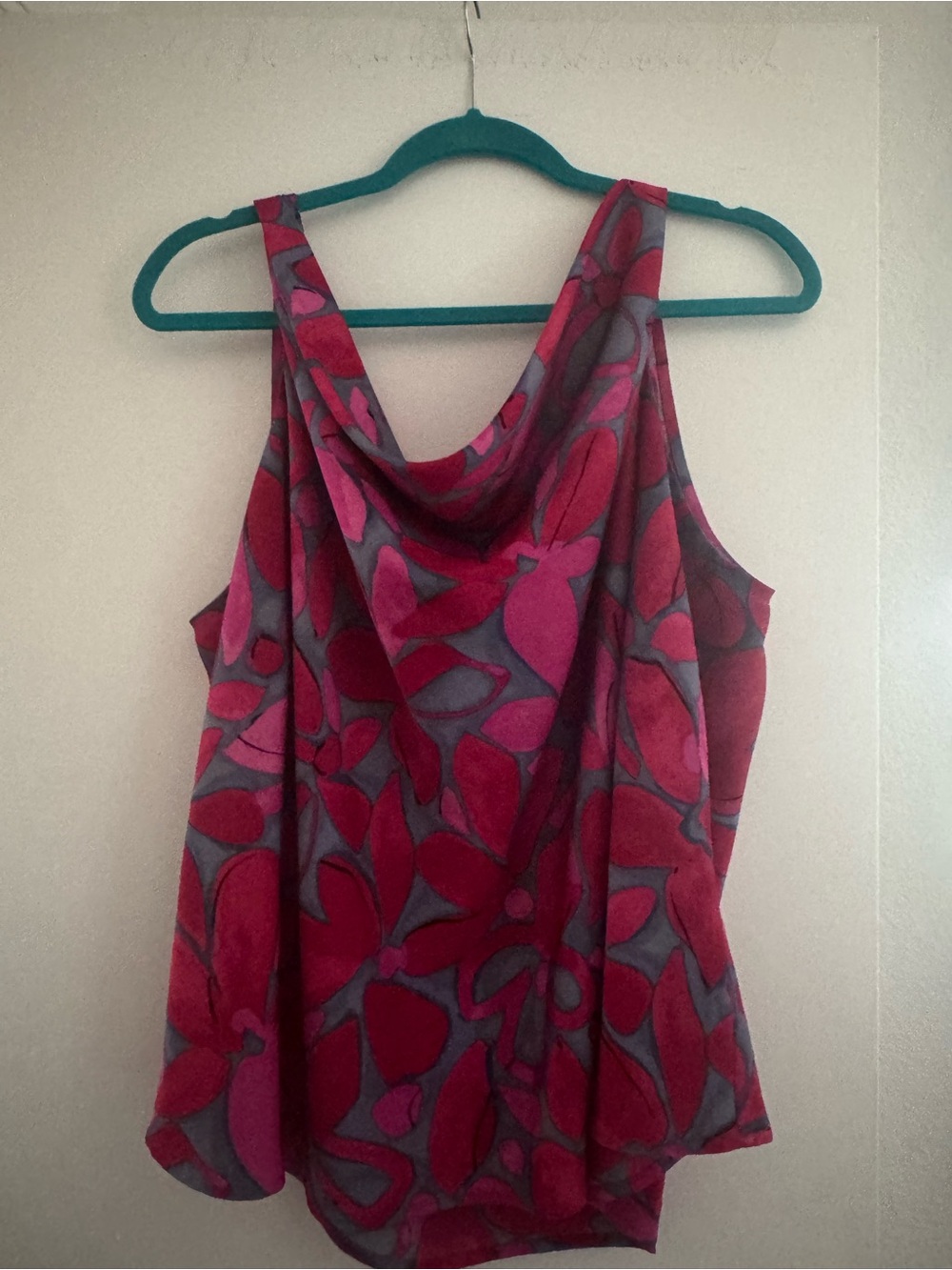 NIC+ZOE Pink and Gray Floral Cowl Neck Sleeveless Top